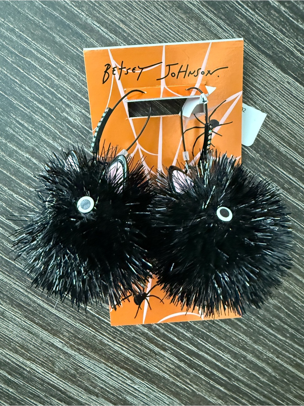 NWT Halloween Betsey Johnson Fluffy Black Cat Earrings